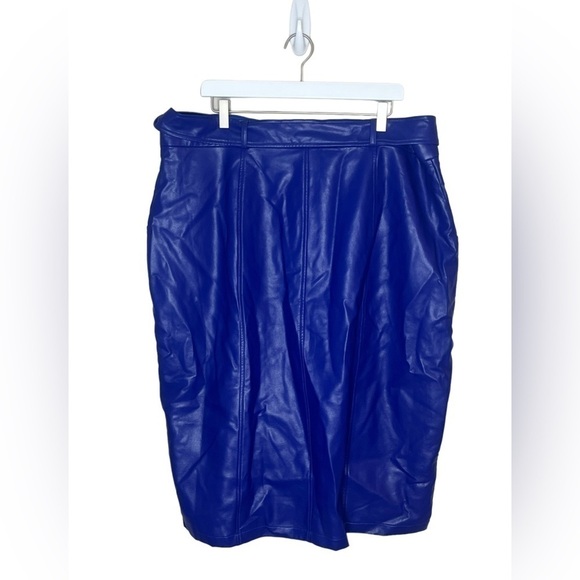 EVA FRANCO Royal Blue Faux Leather Midi Skirt - Picture 3 of 6
